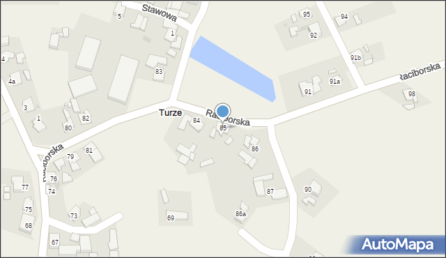 Turze, Raciborska, 85, mapa Turze