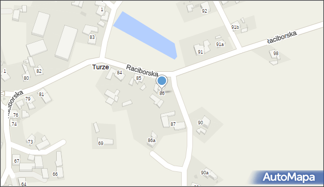 Turze, Raciborska, 86, mapa Turze