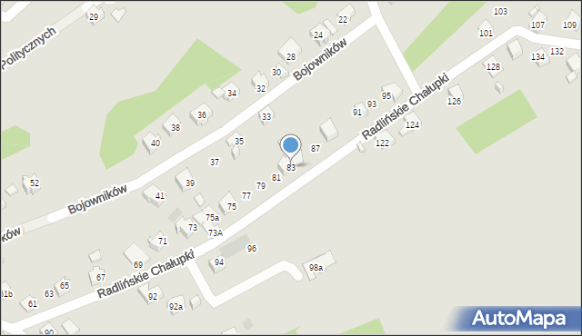 Wodzisław Śląski, Radlińskie Chałupki, 83, mapa Wodzisławia Śląskiego