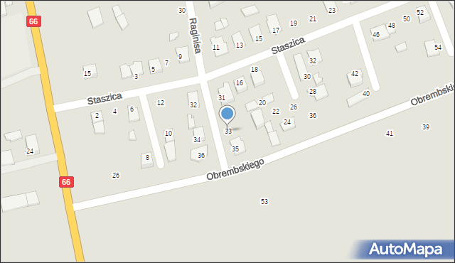 Wysokie Mazowieckie, Raginisa Władysława, mjr., 33, mapa Wysokie Mazowieckie