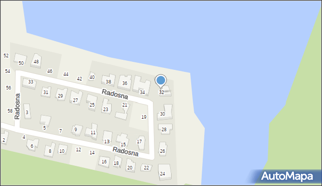 Zakrzewo, Radosna, 32, mapa Zakrzewo