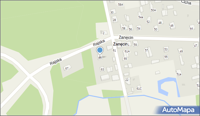 Żanęcin, Rajska, 65, mapa Żanęcin