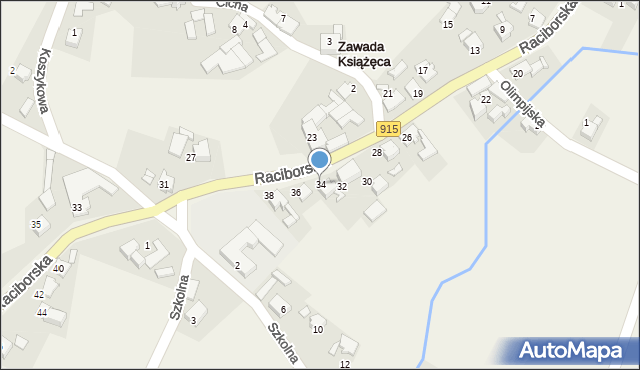 Zawada Książęca, Raciborska, 34, mapa Zawada Książęca