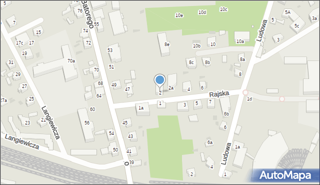 Zielona Góra, Rajska, 2, mapa Zielona Góra