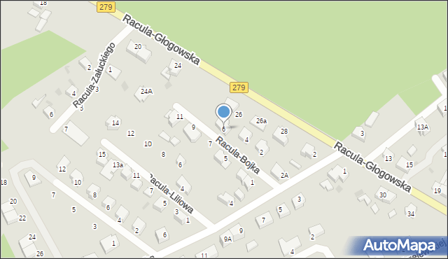Zielona Góra, Racula-Bojka Jakuba, 6, mapa Zielona Góra