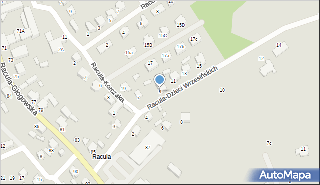 Zielona Góra, Racula-Dzieci Wrzesińskich, 9, mapa Zielona Góra