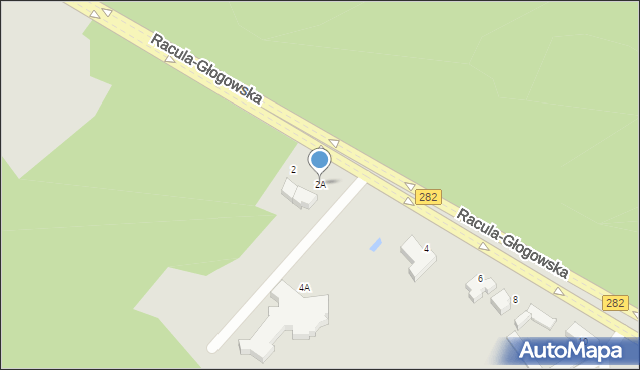 Zielona Góra, Racula-Głogowska, 2A, mapa Zielona Góra