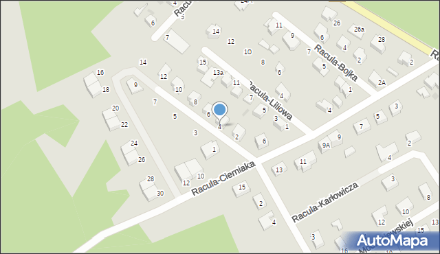 Zielona Góra, Racula-Hortensji, 4, mapa Zielona Góra