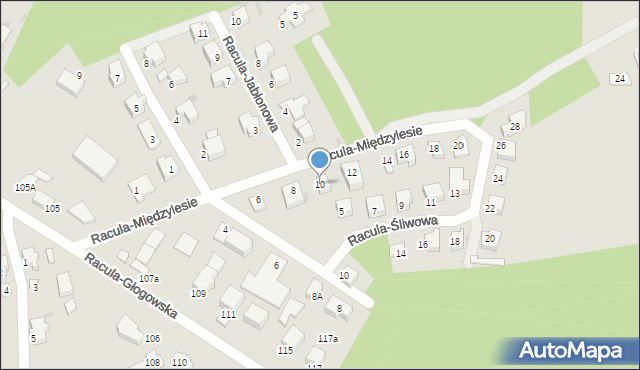 Zielona Góra, Racula-Międzylesie, 10, mapa Zielona Góra