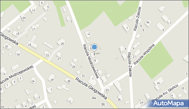 Zielona Góra, Racula-Modrzewiowa, 8, mapa Zielona Góra