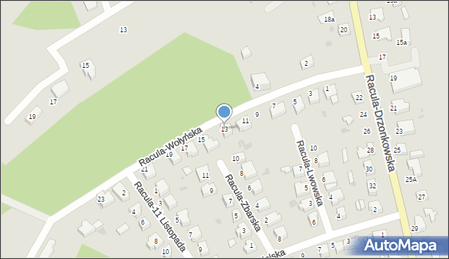 Zielona Góra, Racula-Wołyńska, 13, mapa Zielona Góra
