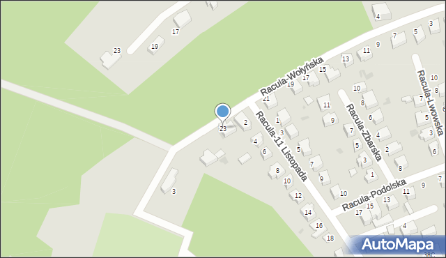 Zielona Góra, Racula-Wołyńska, 23, mapa Zielona Góra