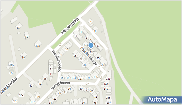 Żory, Raciborskiego, 21, mapa Żor