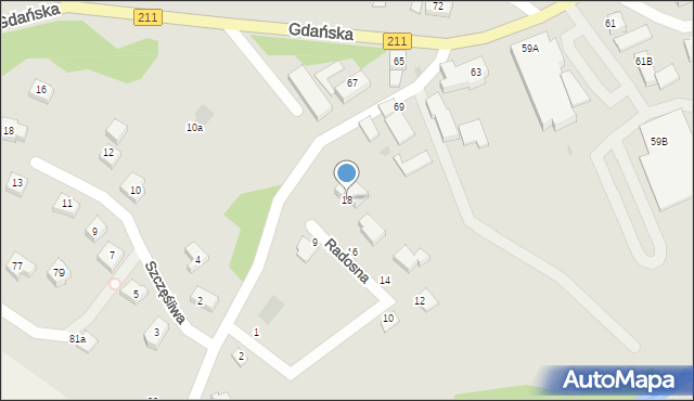 Żukowo, Radosna, 18, mapa Żukowo