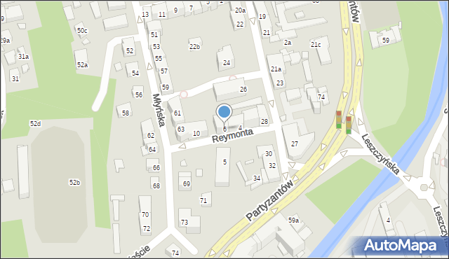 Bielsko-Biała, Reymonta Władysława, 6, mapa Bielsko-Białej