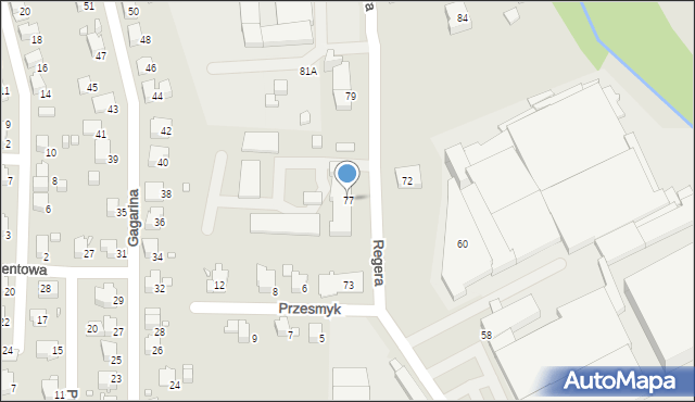 Bielsko-Biała, Regera Tadeusza, 77, mapa Bielsko-Białej