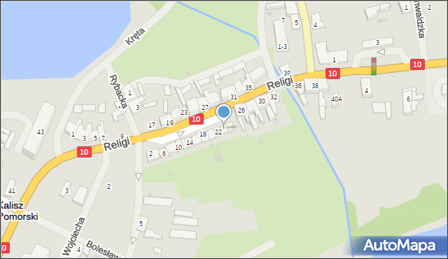 Kalisz Pomorski, Religi Zbigniewa, prof., 24, mapa Kalisz Pomorski