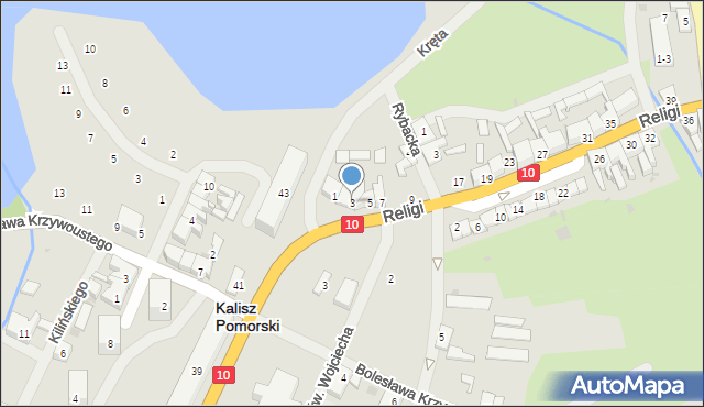 Kalisz Pomorski, Religi Zbigniewa, prof., 3, mapa Kalisz Pomorski