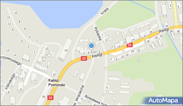 Kalisz Pomorski, Religi Zbigniewa, prof., 7, mapa Kalisz Pomorski