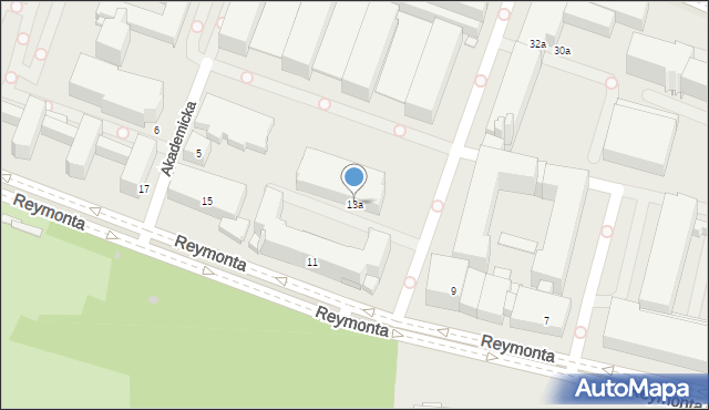 Kraków, Reymonta Władysława, 13a, mapa Krakowa