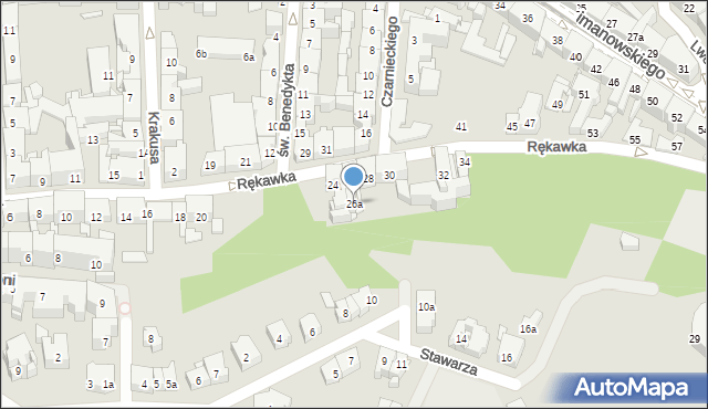 Kraków, Rękawka, 26a, mapa Krakowa