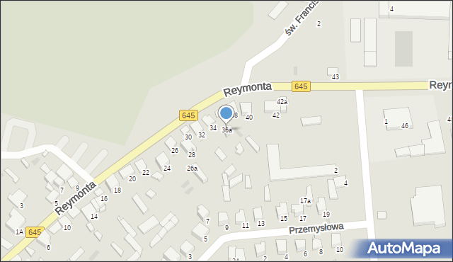 Myszyniec, Reymonta Władysława, 36a, mapa Myszyniec