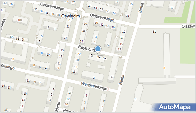 Oświęcim, Reymonta Władysława, 5f, mapa Oświęcimia