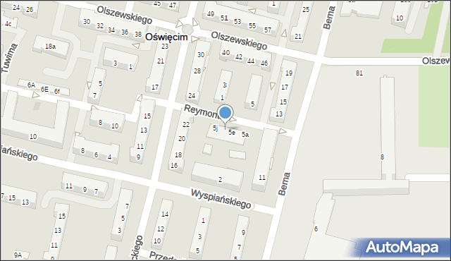 Oświęcim, Reymonta Władysława, 5g, mapa Oświęcimia