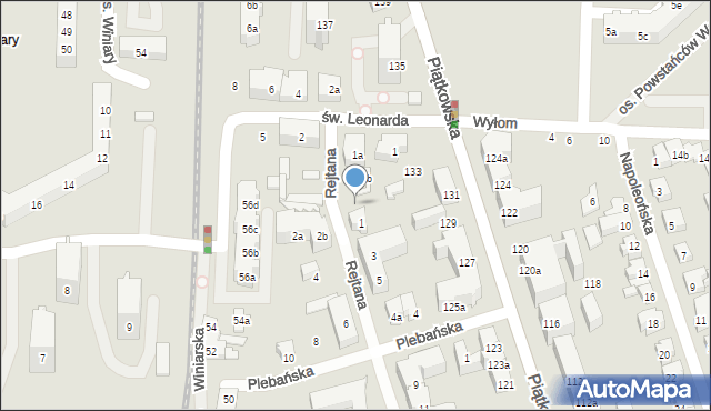 Poznań, Rejtana Tadeusza, 1a, mapa Poznania
