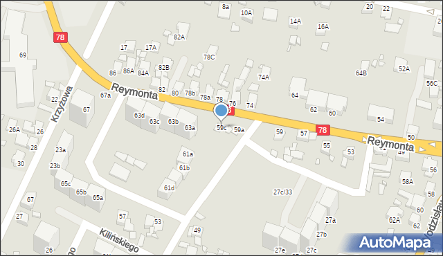 Rybnik, Reymonta Władysława, 59c, mapa Rybnika