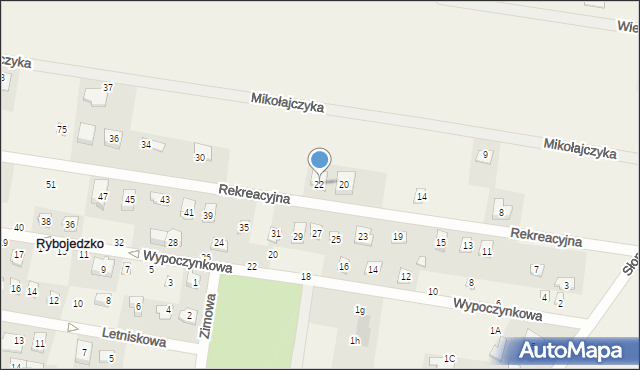 Rybojedzko, Rekreacyjna, 22, mapa Rybojedzko