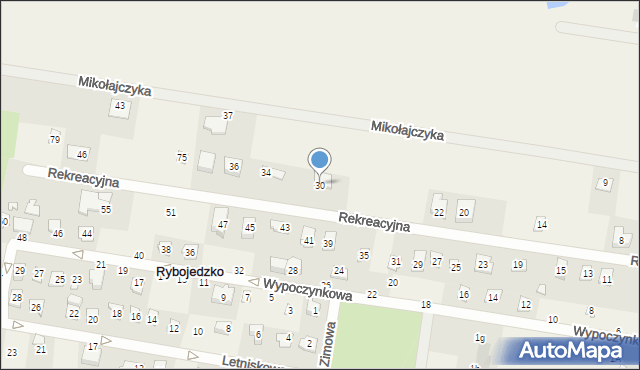 Rybojedzko, Rekreacyjna, 30, mapa Rybojedzko