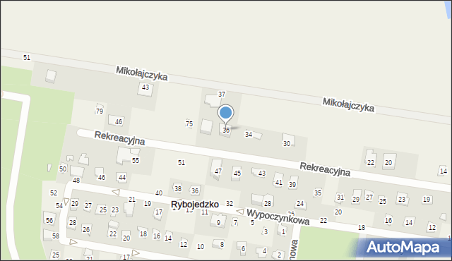 Rybojedzko, Rekreacyjna, 36, mapa Rybojedzko