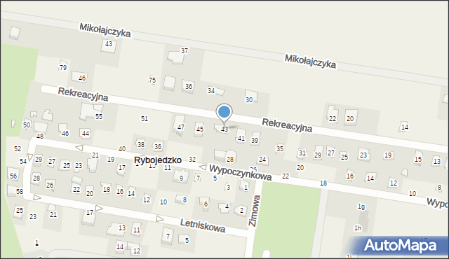 Rybojedzko, Rekreacyjna, 43, mapa Rybojedzko