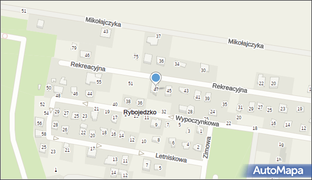 Rybojedzko, Rekreacyjna, 47, mapa Rybojedzko