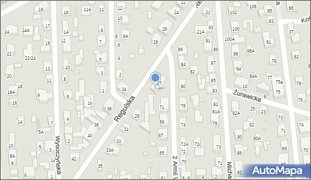 Warszawa, Regulska, 27A, mapa Warszawy