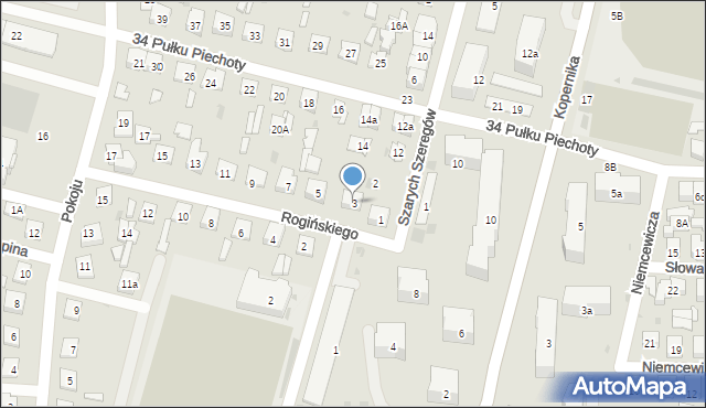 Biała Podlaska, Rogińskiego Romana, 3, mapa Białej Podlaskiej