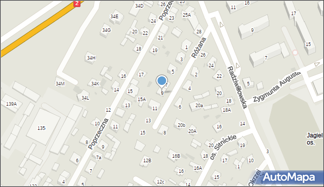 Biała Podlaska, Różana, 9, mapa Białej Podlaskiej