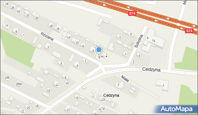 Cedzyna, Różana, 4, mapa Cedzyna