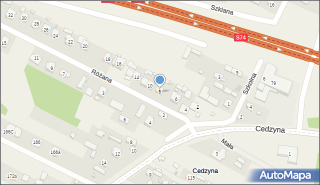 Cedzyna, Różana, 8, mapa Cedzyna