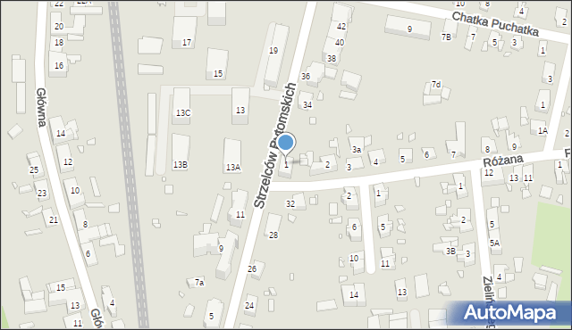 Gliwice, Różana, 1, mapa Gliwic