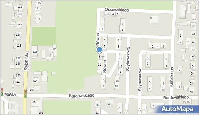 Gliwice, Równa, 9, mapa Gliwic