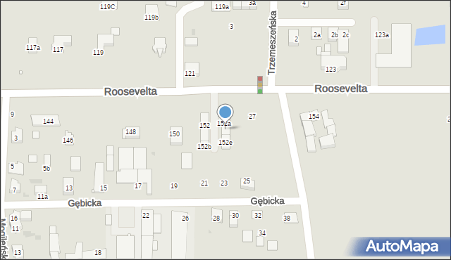 Gniezno, Roosevelta Franklina Delano, 152d, mapa Gniezna