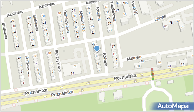 Gniezno, Różana, 11, mapa Gniezna