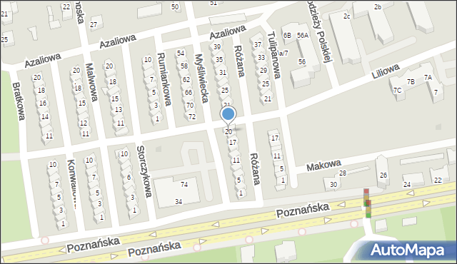 Gniezno, Różana, 20, mapa Gniezna