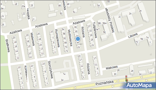 Gniezno, Różana, 23, mapa Gniezna