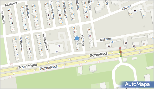 Gniezno, Różana, 5, mapa Gniezna