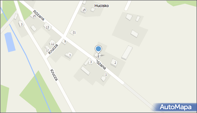 Hucisko, Różana, 6, mapa Hucisko