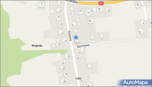 Jaśkowice, Różana, 9, mapa Jaśkowice