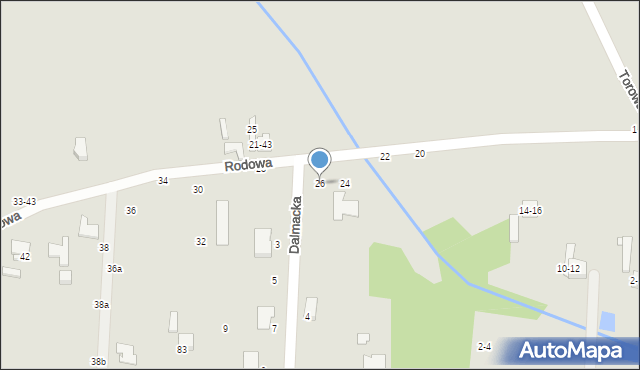 Kalisz, Rodowa, 26, mapa Kalisza